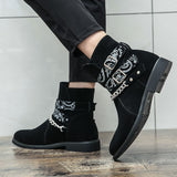Men's Suede Ankle Boots Dress Shoes Leather Buckle Strap Flats Pointed Toe Motorcycle Casual Party Footwear Mart Lion   