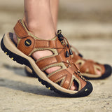 Men's Sandals Summer Leather Beach Rome Gladiator Casual Shoes Outdoor Mart Lion   