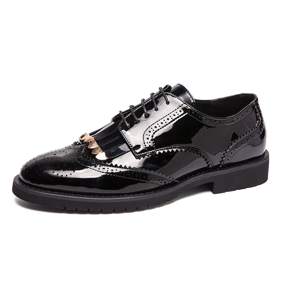 Men's Leather Dress Formal Shoes Luxury Dress Shoes Party Wedding Slip on Brogue Style Flats MartLion black 6.5 