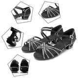 Latin Dance Shoes for Girls Women With Rhinestone Ballroom Modern Tango Performance 3.5/4CM Heels MartLion   