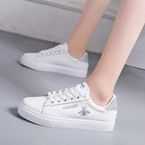Spring And Summer Women's Vulcanized Shoes Casual Classic Solid Color PU Leather White Sneakers Mart Lion   
