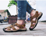Leather sandals cowhide men's shoes summer beach slippers outdoor leisure Mart Lion   