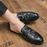 Summer Men's Mules Outdoor Leather Casual Shoes Breathable Half Slippers Crocodile Pattern Half Penny Loafers Hombre Mart Lion   