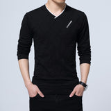 Men's Casual T-shirt Slim Long Sleeve V Neck Fitness Tops Homme Boyfriend Gift Harajuku Streetwear Mart Lion black M 