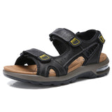Summer Genuine Leather Men's Sandals Outdoor Non-slip Beach Summer Shoes Sneakers Mart Lion Black 57 6.5 