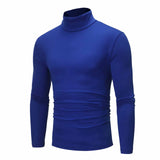 Autumn Winter Men's Solid Color Turtleneck T Shirts Slim Long Sleeve Black White Tops MartLion   