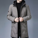 Winter Down Jacket Men's White Duck Down Hooded Coats Long Warm Down  Casual Clothing Mart Lion   