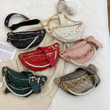 Women Waist Bag Casual Metal Chain Chest Bags Pu Leather Fanny Luxury Branded Shoulder Ladies Purse Mart Lion   