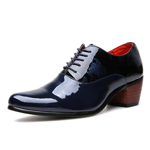  Men's Dress Shoes Leather Blue Pointed Toe Dress Classic Loafers High Heel Zapatos Hombre MartLion - Mart Lion