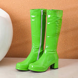 Women High Keen Boots Patent Leather Waterproof Knee High White Red Party Fetish Shoes Autumn Winter MartLion green 34 