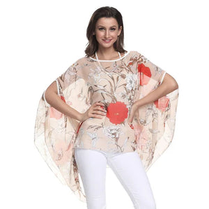 Women Blouses Print Chiffon Blouse Shirt Batwing Sleeve Casual MartLion picture color 5 6XL 