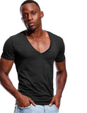 Deep V Neck T-Shirt Men's Plain V-Neck Cotton Compression Top Tees Fathers Day Gifts Men's Clothing Mart Lion Black 1 M 