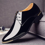 Men's Wedding White Shoes Rubber Sole Dress Lether Flats Patent Leather Shoes MartLion black 38 CHINA
