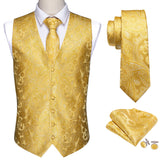 Barry Wang Men's Suit Vest Orange Paisley Waistcoat Silk Tailored Collar V-neck Check Vest Tie Set Formal Leisure M-2042 Mart Lion   