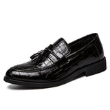 Men's Loafers Leather Brown Slip On Tassel Loafers Wedding Party Shoes Dress Shoes Brogue Footwear MartLion Black 07 10 