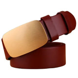 belt men's full grain cowhide genuine leather waist belt 3.8cm wide strap red brown black gold MartLion red brass 100cm 