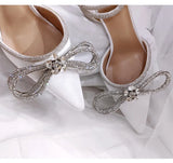 Runway style Glitter Rhinestones Women Pumps Crystal bowknot Satin Summer Lady Shoes Genuine leather High heels Party Prom MartLion