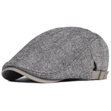 Newsboy Cap Men's Winter Wool Thick Warm Vintage Herringbone Casual Stripe Berets Gatsby Flat Hat Peaked Cap Adjustable MartLion GRAY Adjustable 59-63 cm 