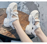 100% Genuine Leather Shoes Women Sneakers Thick Sole Summer Sandals Casual Height Increasing White MartLion   