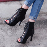 High Heels Hollow Mesh Sandals Summer Trend Comfort Peep Toe Boots Stilettos Jazz Dance Female Shoes Mart Lion   