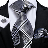 Gray Striped Paisley Silk Ties For Men's Wedding Accessories 8cm Neck Tie Pocket Square Cufflinks Gift MartLion SJT-1659  