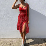 Dresses Sundress Summer Women Causal Polka Dot Sleeveless  Pleated elastic waist MartLion Red M 