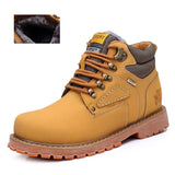 Genuine Leather Men's Military Boots Casual Work Shoes Brown Autumn Winter Handmade Army MartLion 8 Yellow with Fur 