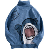 Shark Sweater Men's Winter Cartoon Harajuku Korean Y2k Oversized Turtleneck Hip Hop Loose Knit Jumper Pullover High Collar MartLion Turtleneck Blue S China