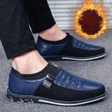 Genuine Leather Men's Casual Shoes Brand Loafers Moccasins Breathable Slip on Black Driving Mart Lion Blue plus velvet 6 