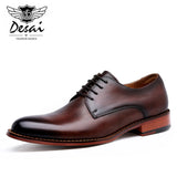 Men's Genuine Leather Shoes Dress Elegant Gentleman Oxford Simple British Style Wedding MartLion Dark Brown 6 