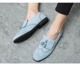 Men's Leather Tassel Loafers Pointed Toe British Style Vintage Carving Wingtips Brogues Shoes Slip Flats MartLion   