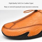 Genuine Leather Men's Loafers Slip On Sneakers Breathable Mesh Casual Shoes Handmade Cow Leather Driving Mart Lion   