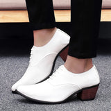 Men's Patent Leather Oxford Shoes Breathable Pointed Toe High Heels Formal Prom Dress Wedding Groom MartLion   