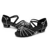 Latin Dance Shoes for Girls Women With Rhinestone Ballroom Modern Tango Performance 3.5/4CM Heels MartLion   