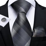 Gray Striped Paisley Silk Ties For Men's Wedding Accessories 8cm Neck Tie Pocket Square Cufflinks Gift MartLion SJT-7232  
