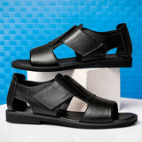 Casual Sandals Korean Men's Shoes British Leather Summer MartLion Black 3168 6 