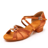 Children Dance Shoes for Girls Women Ballroom Latin Ladies Modern Tango Performance Salsa Sandals 3.5CM Heel MartLion Brown 40 (25cm) CHINA