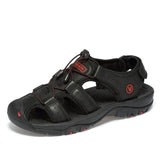 Leather sandals cowhide men's shoes summer beach slippers outdoor leisure Mart Lion black 7239 6.5 