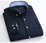 Men's Long Sleeve Solid Oxford Shirt Single Patch Pocket Simple Design Casual Standard-fit Button-down Collar Shirts Mart Lion   