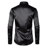 Men's Black Satin Luxury Dress Shirts Silk Smooth Tuxedo Slim Fit Wedding Party Prom Casual Chemise Homme MartLion   