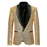 Shiny Gold Sequin Glitter Embellished Blazer Jacket Men's Nightclub Prom Suit Blazer Homme Stage Clothes For singers Mart Lion Gold 1 L 