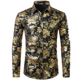Silver Paisley Luxury Printed Floral Shirt Men's Wedding Party Dinner Dress Wedding Dinner Party Chemise Homme MartLion Gold USA S 