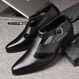 Men's Sandals PU Leather Hollow High Heels Shoes Buckle Strap Close Pointed Toe Rome Style Summer Trendy Mart Lion   