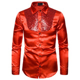 Men's Silk Satin Smooth Shirt Luxury Gold Sequin Tuxedo Shirt Party Stage Performance Wedding Dress Shirts Chemise Homme MartLion red S 