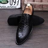 Men's Crocodile Grain Genuine Leather Dress Shoes Pointed Toe Casual Party Oxfords Lace-Up Flats Mart Lion   