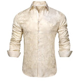 Champagne Paisley  Silk Men's ShirtLong Sleeve Casual Shirts Jacquard Party Wedding Dress MartLion CY-1030 3XL 