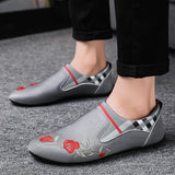 Summer Men's Casual Shoes Embroidery Flower Slip-On Soft Massage Moccasins Loafers Flats Footwear Driving Walking Mart Lion   