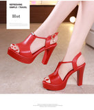 Block Heel Platform Sandals Women Wedding Shoes Summer T Strap High Heels Ladies OL Office MartLion   