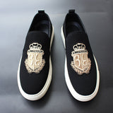 Men's Casual Shoes Black Suede Leather Party Luxury Embroidery Flat Tide Slip-On Loafers Mart Lion   