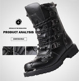 Men's Metal Gothic Mid-Calf Boots Punk Retro Leather Motorcycle Shoes Army Military Cowboy Snow Mart Lion   